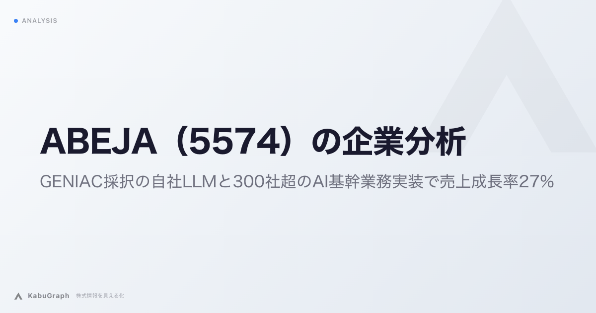 ABEJA（5574）の企業分析｜GENIAC採択の自社LLMと300社超の導入実績、今期は売上高27%増を計画