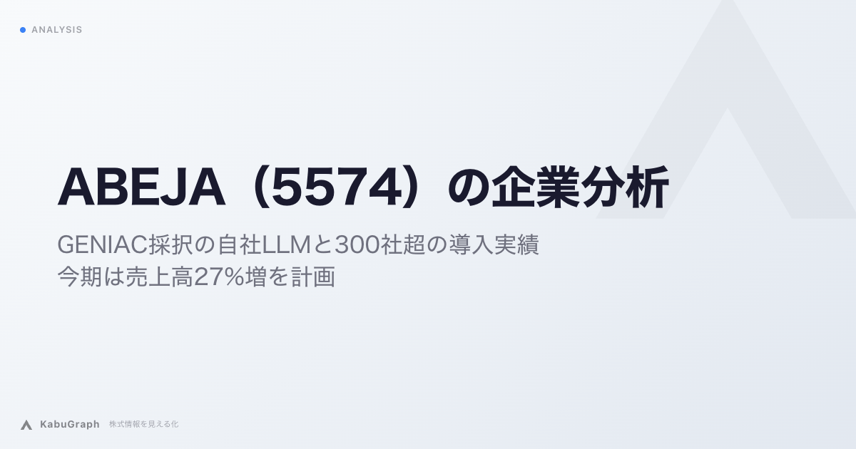 ABEJA（5574）の企業分析｜GENIAC採択の自社LLMと300社超の導入実績、今期は売上高27%増を計画