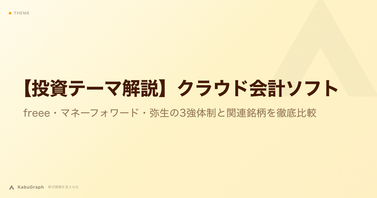 【投資テーマ解説】クラウド会計ソフト｜個人事業主シェア9割超の弥生・freee・マネーフォワードと関連6銘柄