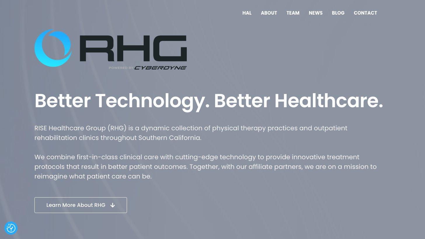 RISE Healthcare Group(RHG)の公式サイトのトップページ。南カリフォルニアの理学療法クリニック群でHALを使った治療を提供