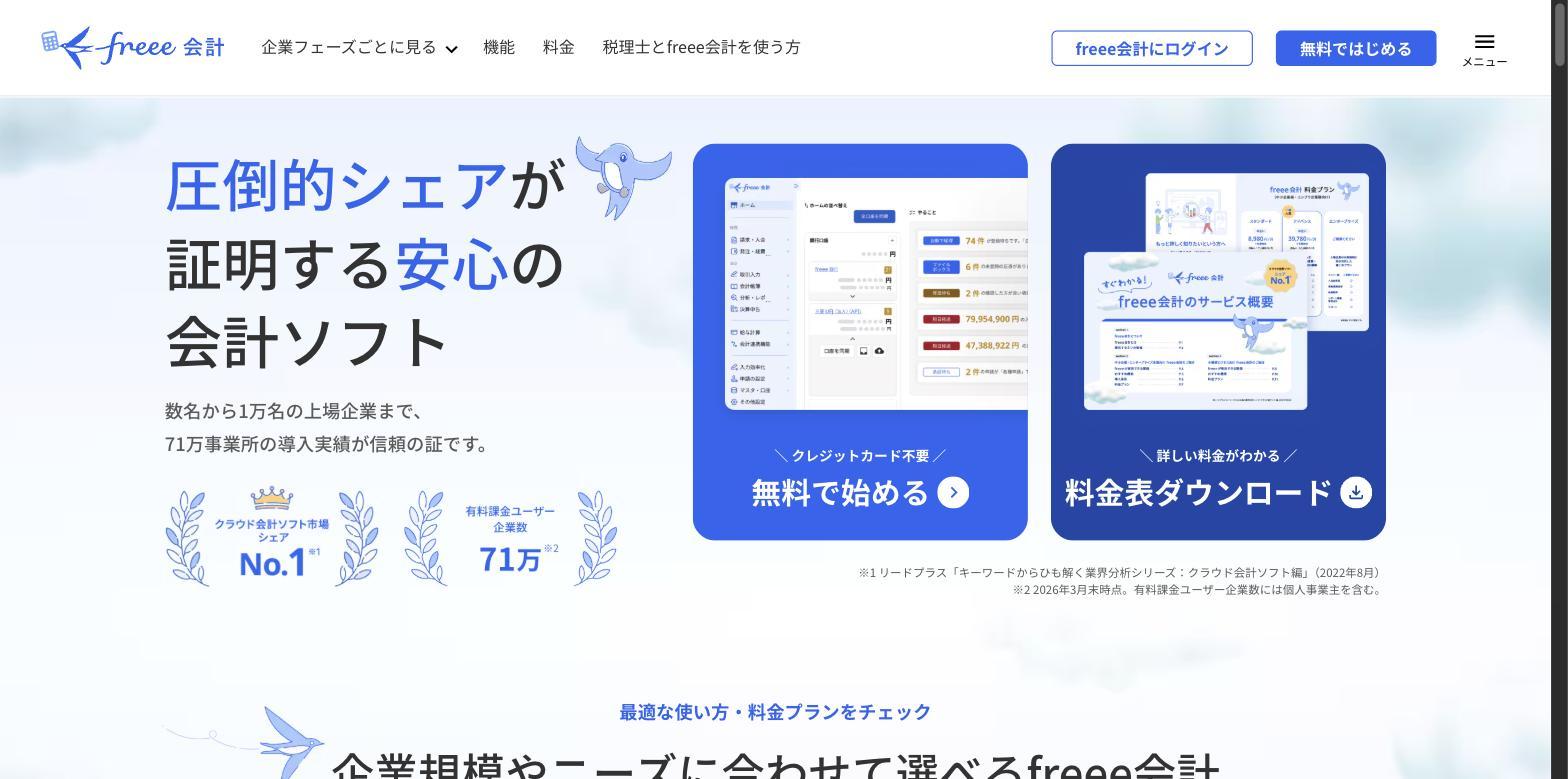 freee会計 — クラウド会計ソフト市場シェアNo.1の統合型会計ソフト