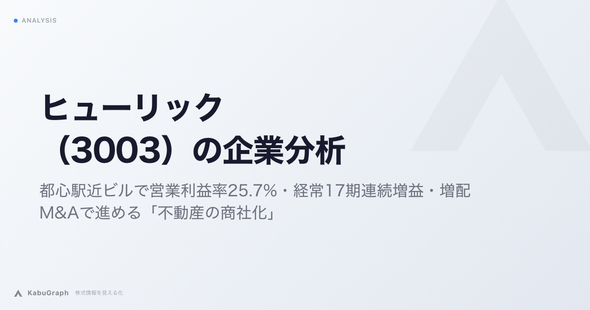 ヒューリック（3003）の企業分析｜都心駅近ビルで営業利益率25.7%・経常17期連続増益・増配、M&Aで進める「不動産の商社化」