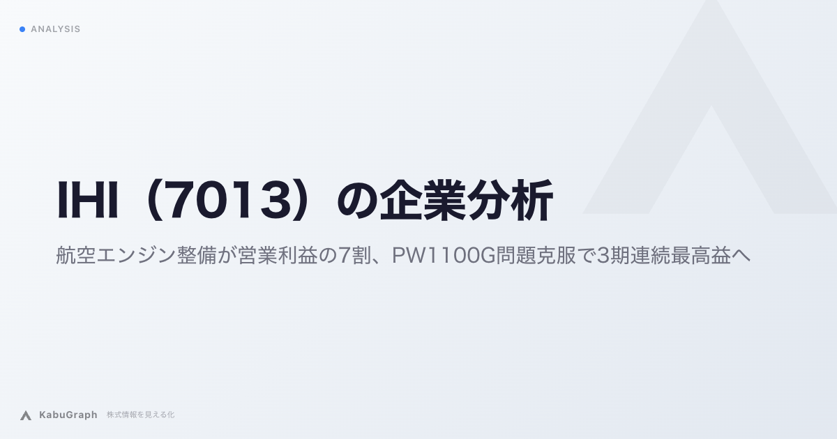 IHI（7013）の企業分析｜航空・宇宙・防衛が営業利益の7割、PW1100G問題克服で3期連続最高益へ