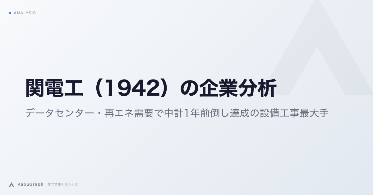 関電工（1942）の企業分析｜データセンター・再エネ需要で中計目標を前倒し達成、東電系の総合設備工事大手