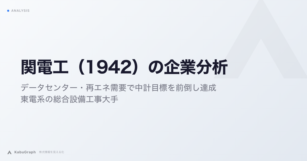 関電工(1942)の企業分析|データセンター・再エネ需要で中計目標を前倒し達成、東電系の総合設備工事大手