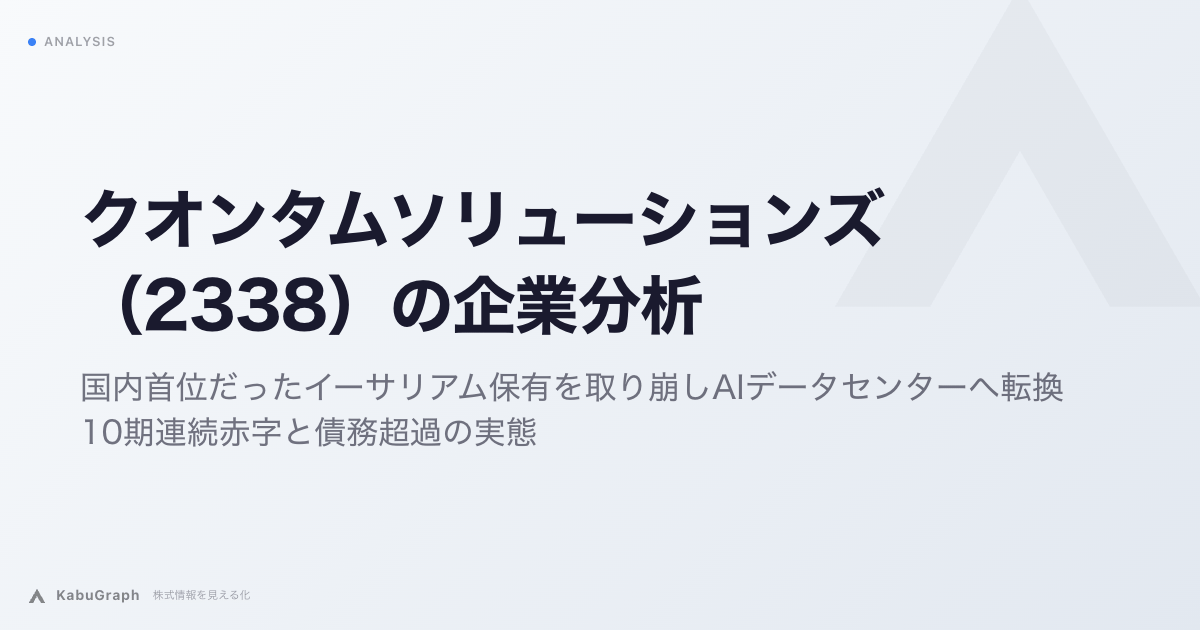 クオンタムソリューションズ（2338）の企業分析｜国内首位だったイーサリアム保有を取り崩しAIデータセンターへ転換、10期連続赤字と債務超過の実態