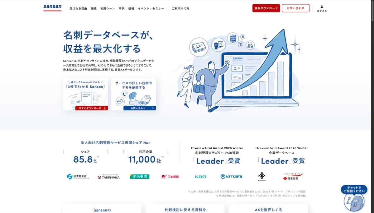 Sansan（営業AXサービス）の公式サイトトップページ