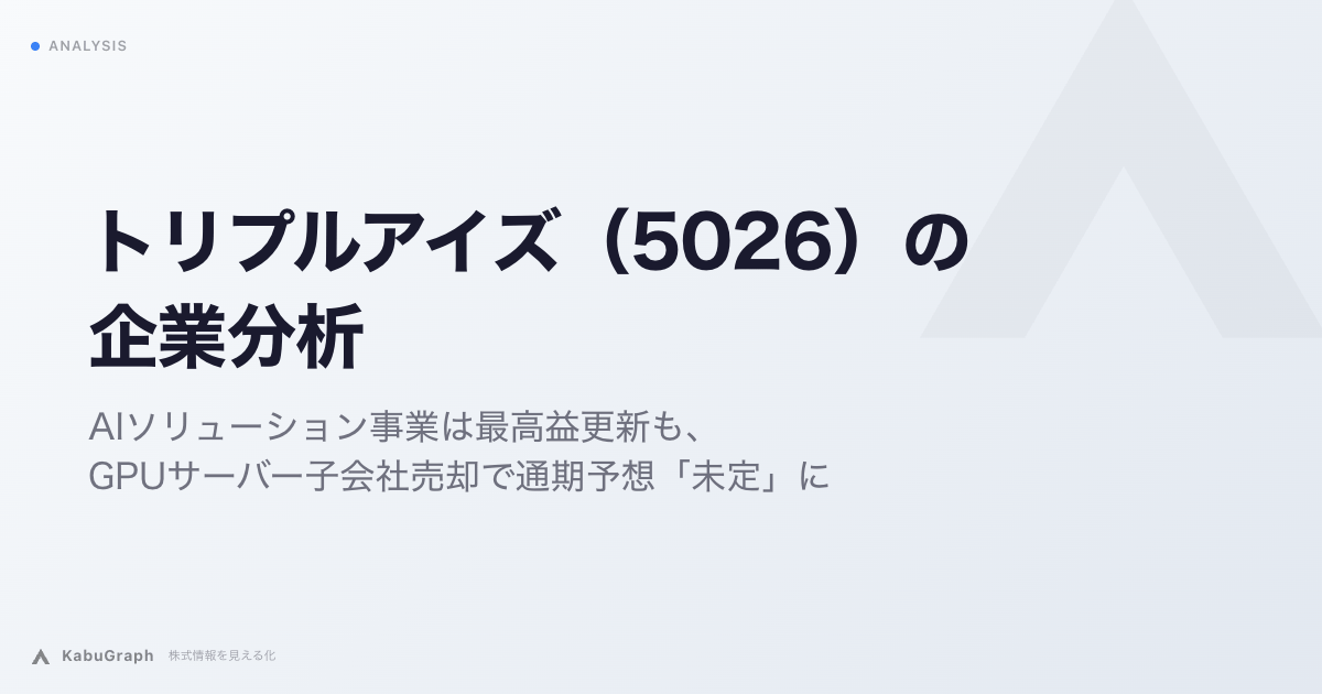 トリプルアイズ（5026）の企業分析｜AIソリューション事業は最高益更新も、GPUサーバー子会社売却で通期予想「未定」に